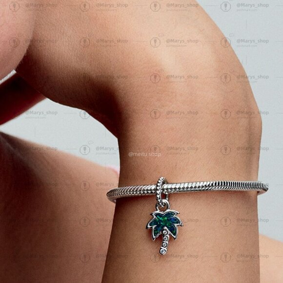 Pandora Opalescent Green Palm Tree Dangle Charm - Picture 2 of 2